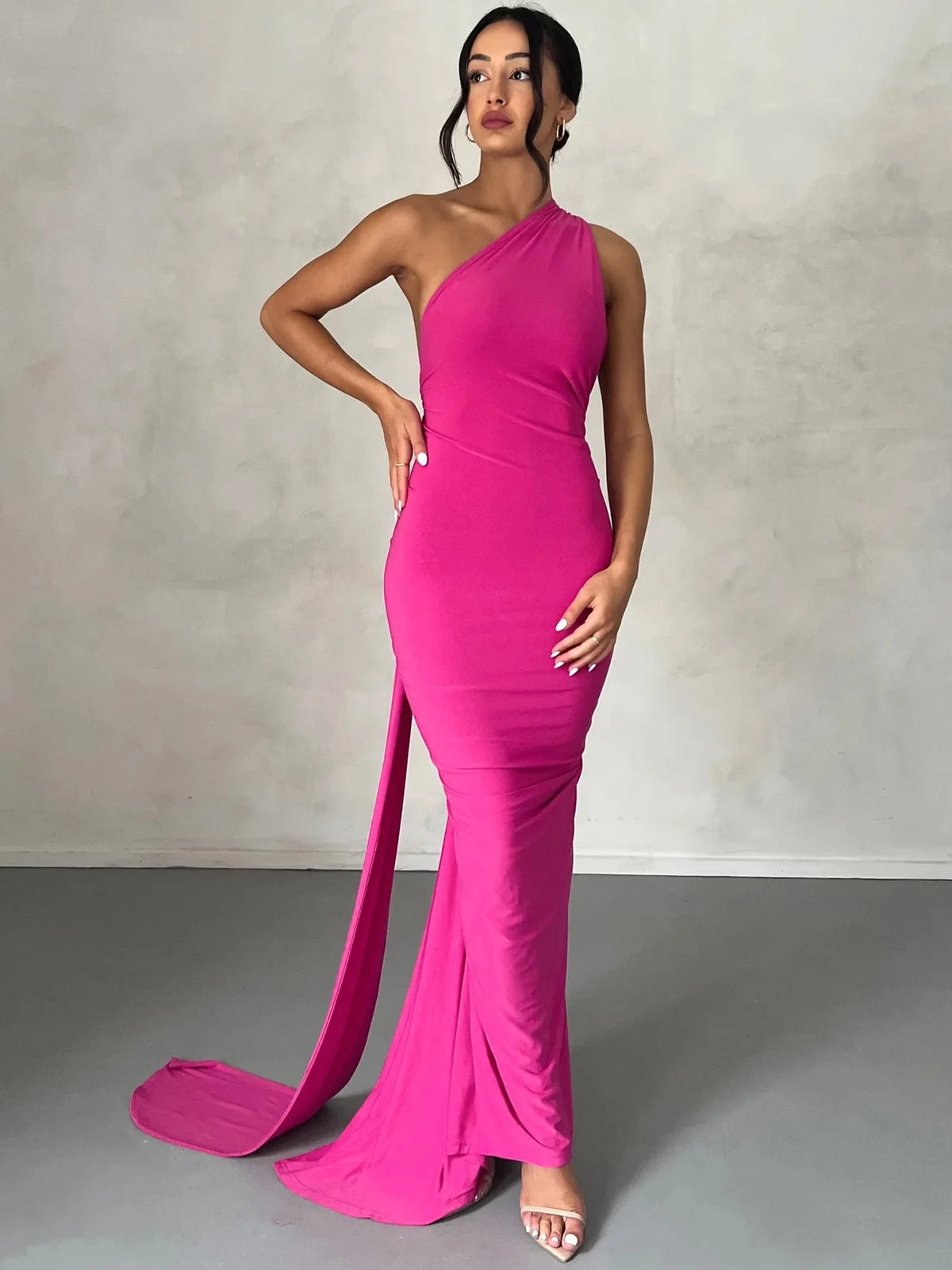 One-Shoulder Ruched Backless Maxi Dress