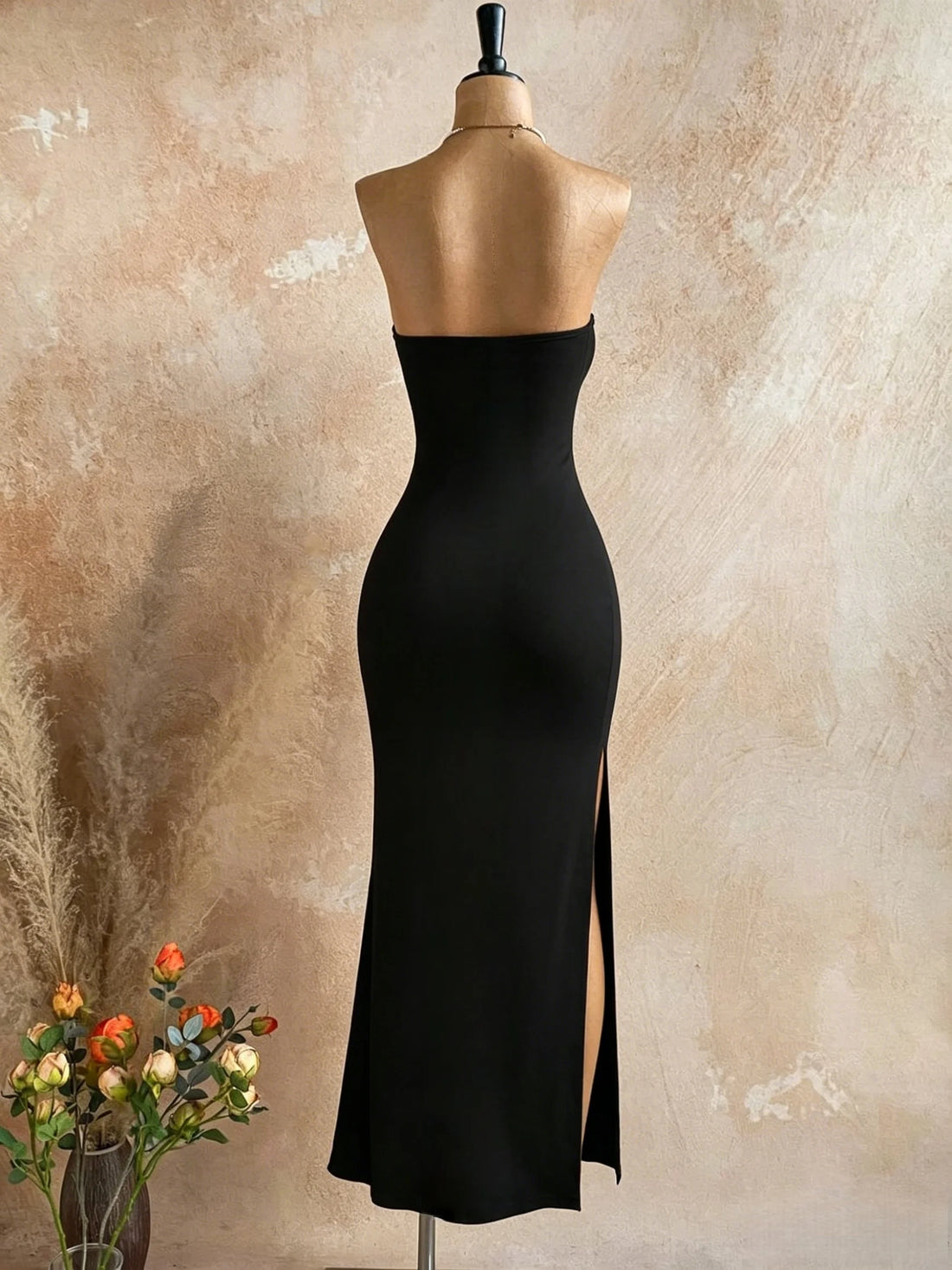 Strapless Tube Side-Slit Bodycon Midi Dress